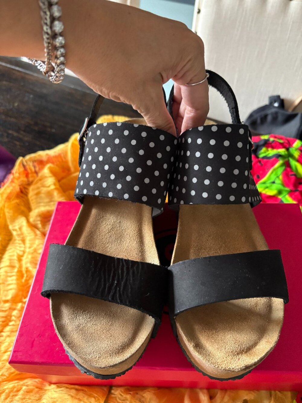 Cork platform wedge polka dot sandals
